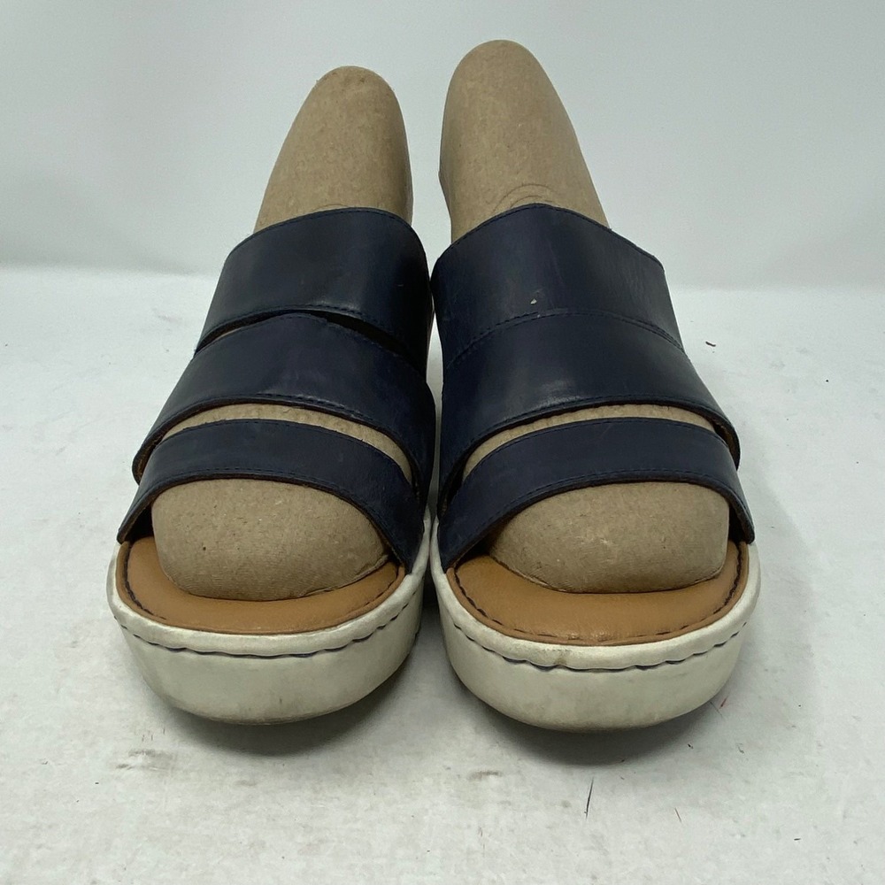 Born Khela Womens Size 8 Blue Wedge Slide Sandals Leather BR0037934